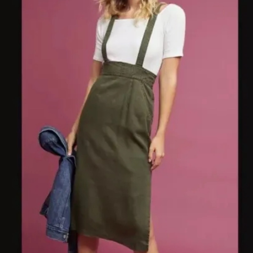 MAEVE LINEN SUSPENDER SKIRT Green size 2